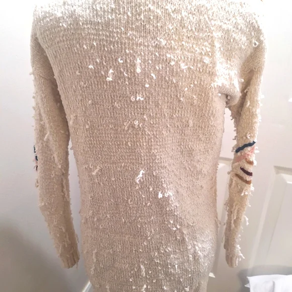 Alya Off White Destressed Sweater,Open Front,              Size Small - Picture 3 of 7